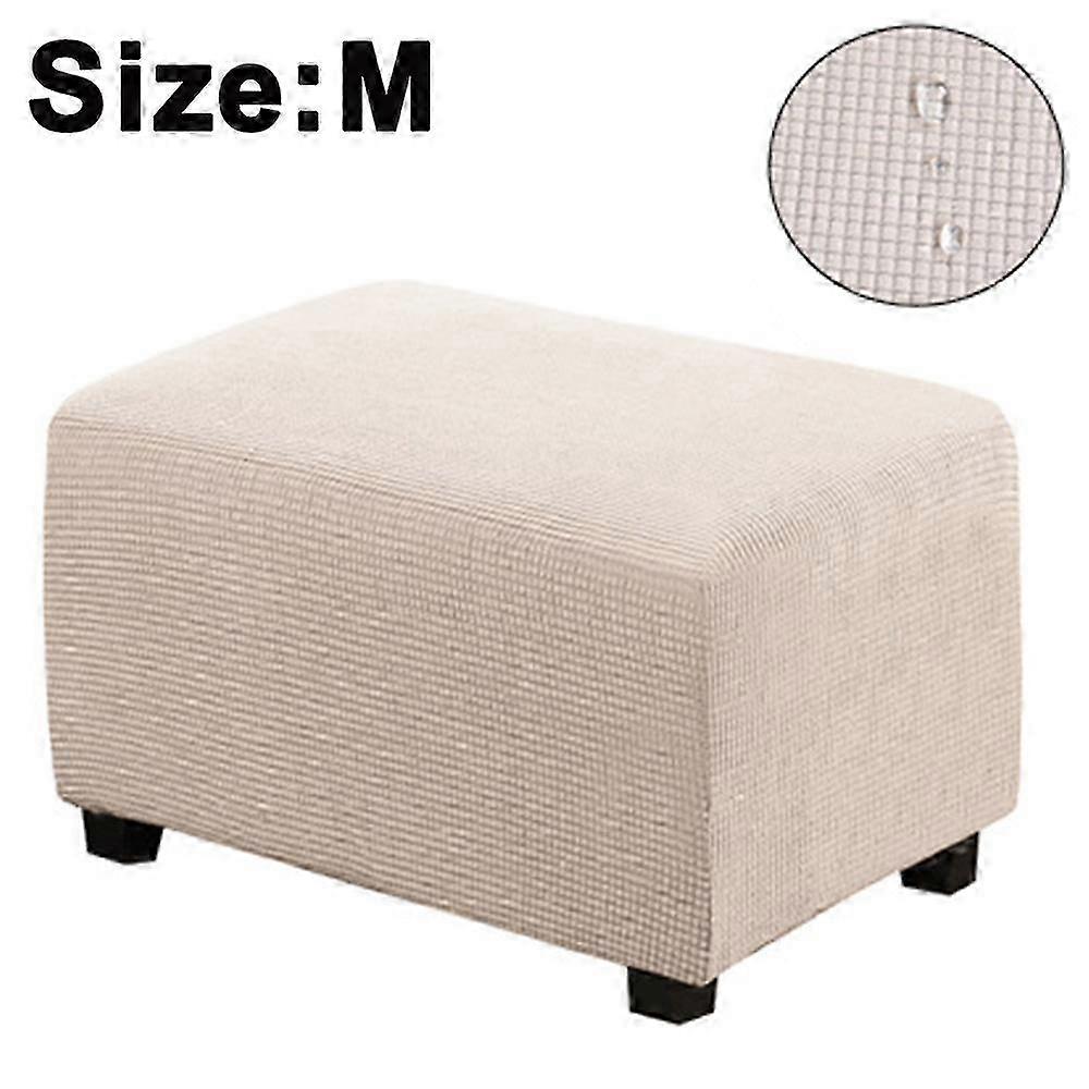 Easy-Going Stretch Ottoman Cover Folding Storage Stool Furniture Protector Soft Rectangle slipcover with Elastic Bottom-Light Beige-M