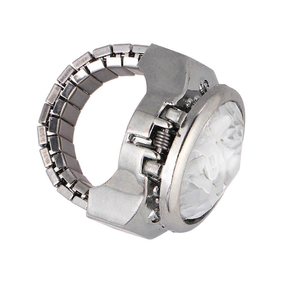 White Alloy WatchShaped Ring for Time Watching with Stretch Elastic Band Small Fashion Design Fits All