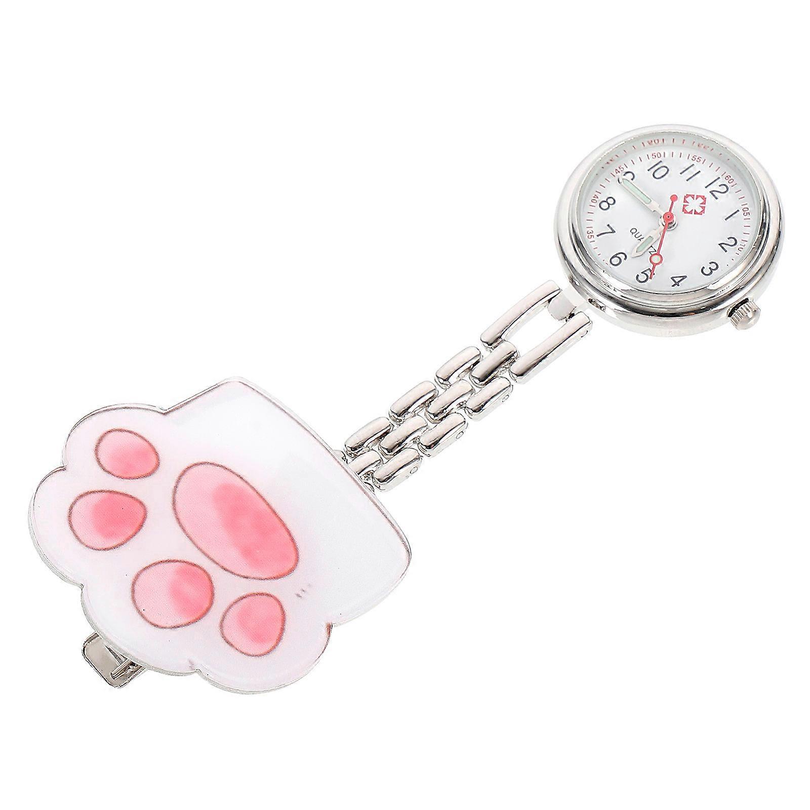Delicate Cat Paw Pocket Watch with Clip Design for Decor in Pink Color 1 Set