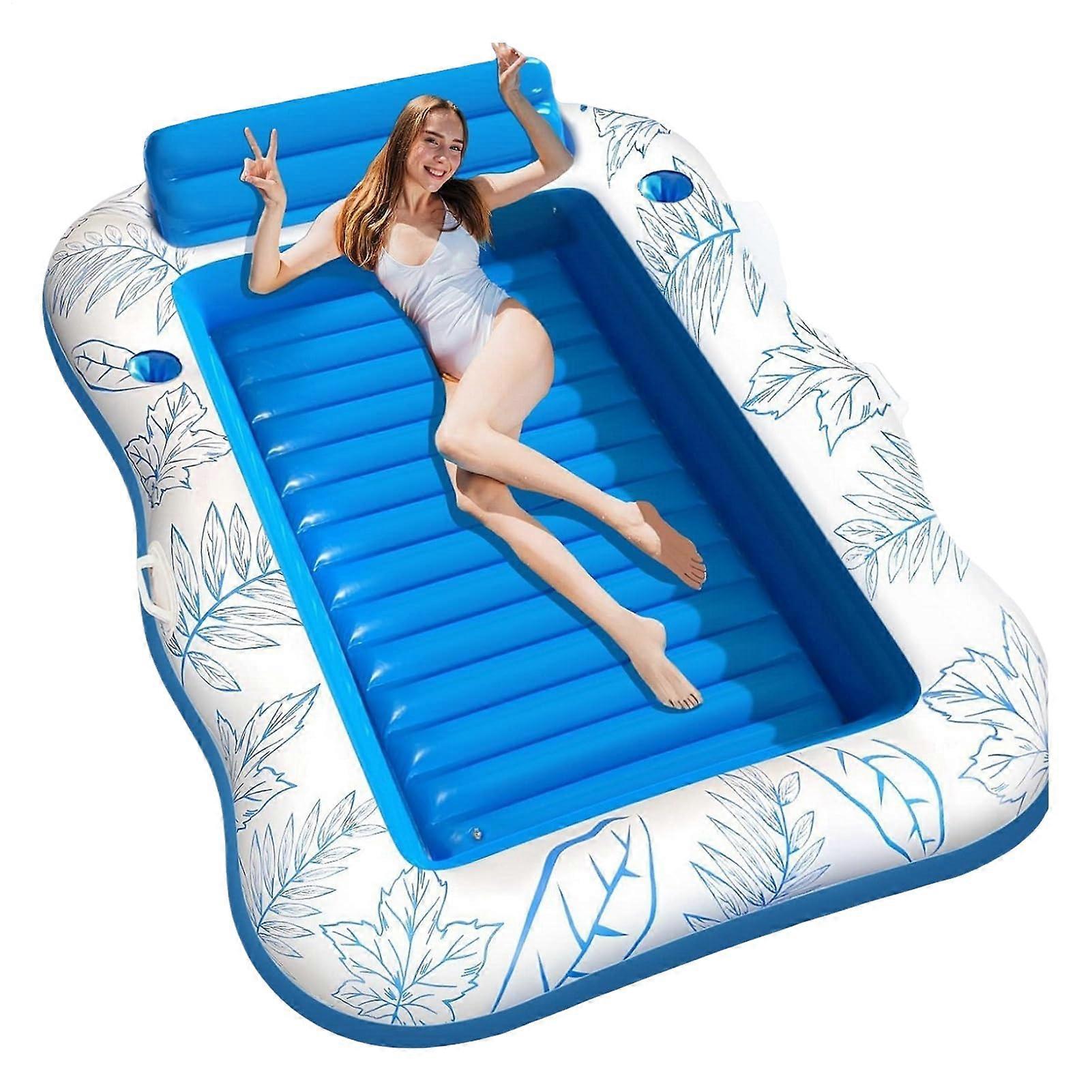 Inflatable PVC Floating Water Hammock with Cup Holder, Portable Pool Raft for Lakes, Rivers, and Travel, Blue G