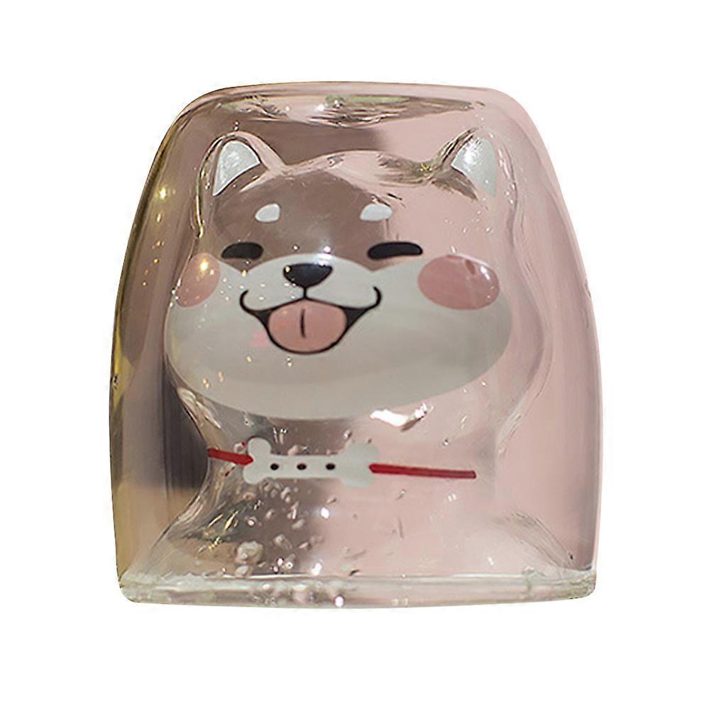 Juice Water Storage Double Layer Glass Cup Cartoon Animal Shape Design Childrens Cups Multi Color 8.5X8.5X9CM 1Pack