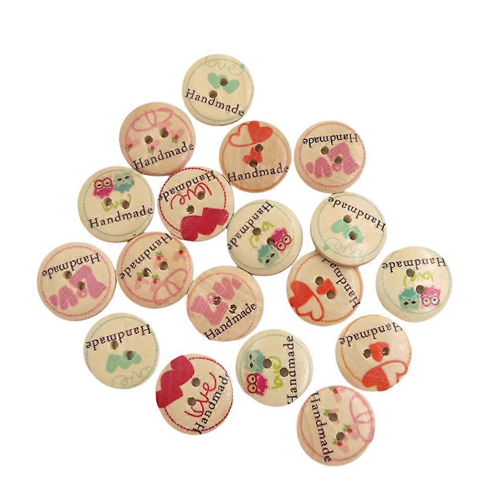 Lettering Buttons Wooden Handmade For Sewing Scrapbooking Clothes Round Decorative 20mm 50Pack