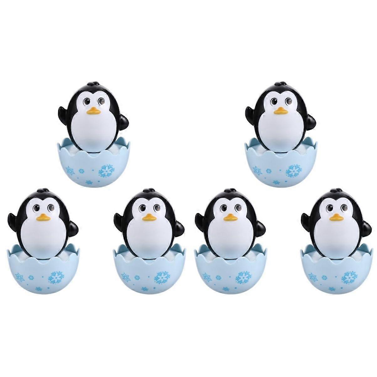 Set of 6 Roly Poly Cups Baby Toy, 8x6cm Plastic Wobble Animal Rattle, Early Educational Penguin Figures for Toddlers
