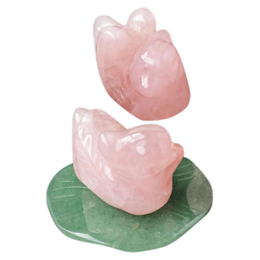 Natural Rose Quartz Duck Figurine Decorative Artware for Wedding Anniversary Home Office Display Handmade Crystal Statue Ornament for Desk Shelf