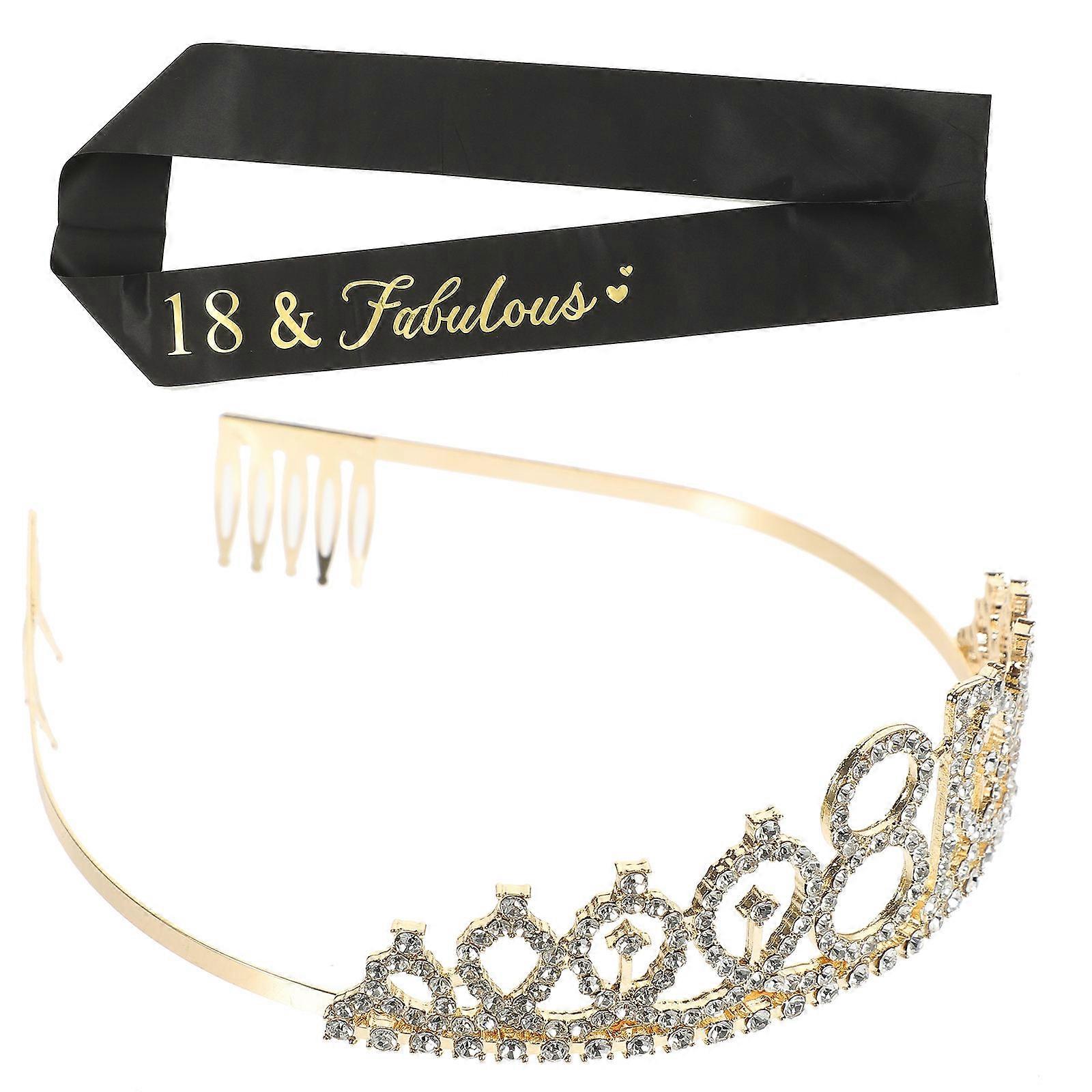 Birthday Crown Sash Set with Rhinestone Tiara Stylish Shoulder Strap Accessories for Women Comfortable Party Decorations for Celebrations
