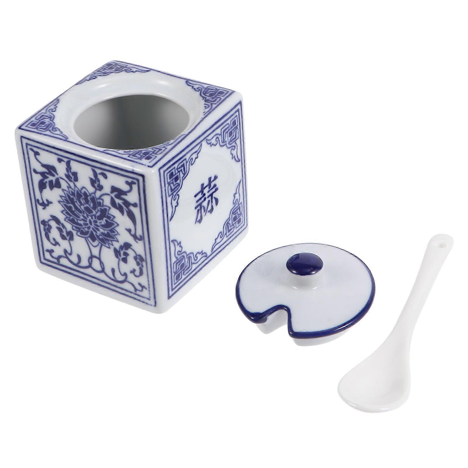 Ceramic Seasoning Container Household Condiment Holder Round Shape Dustproof Sealed Storage 7x10cm 1Set