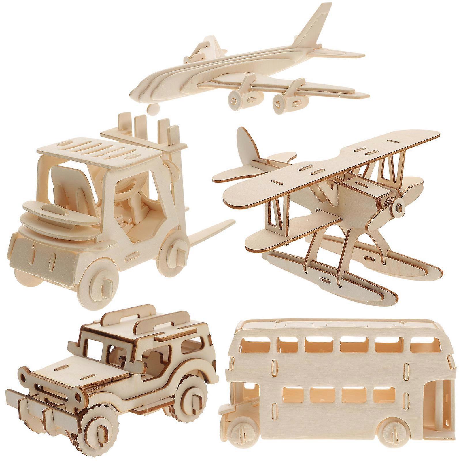 Wooden Bus Car Model Handicraft Toys For Parent And Child Interaction 5Pcs Desk Display Creativity Enhancement
