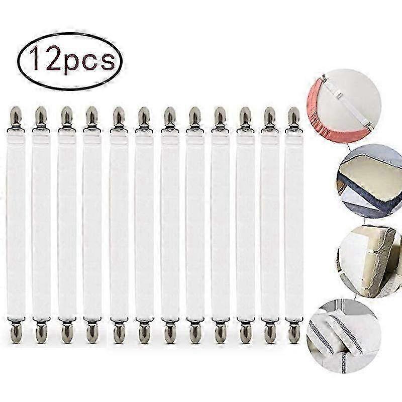 Elastic Bed Sheet Tensioners with Metal Clips - 12-Piece Set in White for Secure Mattress & Sheet Fitting