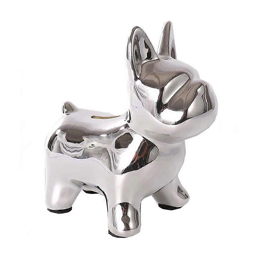 Cute Dog Shape Coin Bank For Kids Desktop Ornaments Silver 1Set Nursery Decoration
