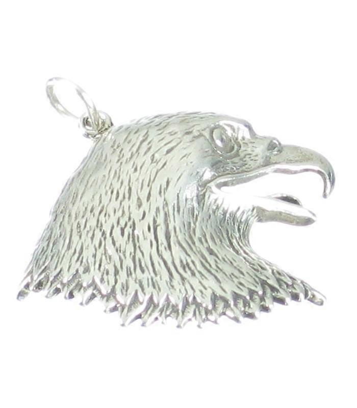 Eagle Head 2d Sterlng Silver Large Charm Pendant   Eagles Pendants