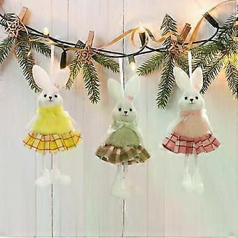 3 Stücke Osterhase Puppen handgemachte Plüsch Kaninchen Puppe Elf Anhänger Niedliche karierte Rock Design Frühling Frohe Ostern Party Dekor für Zuhause