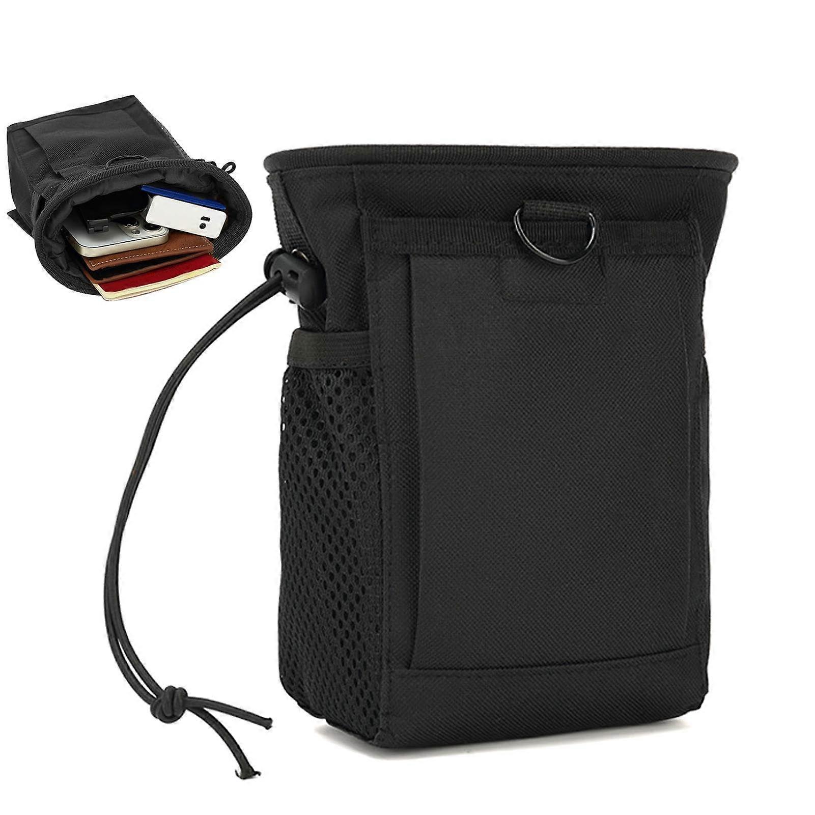 Outdoor Waist Bag with Drawstring Multiple Pockets Waterproof for Phone, Pen, Headphones Black