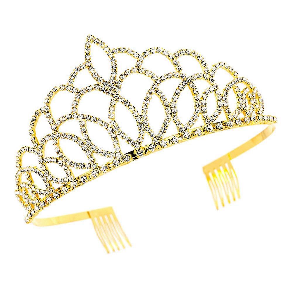 Golden Rhinestone Crystal Headband for Decoration with Fixing Rings and Copper Claws 0.75 Inches