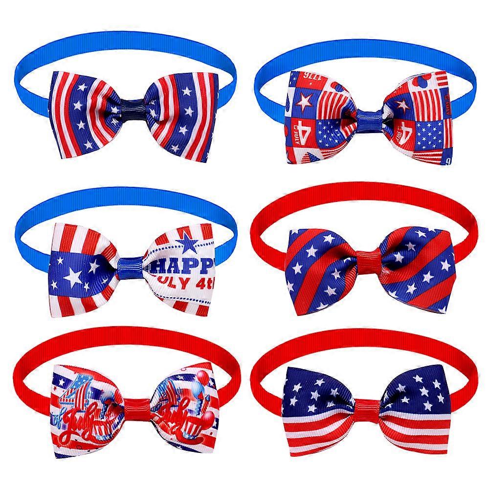 Pet Neck Ties 6Pcs Adorable Independence Day Grooming Bow Ties Assorted Color Comfortable Festive Pattern for Dogs and Cats