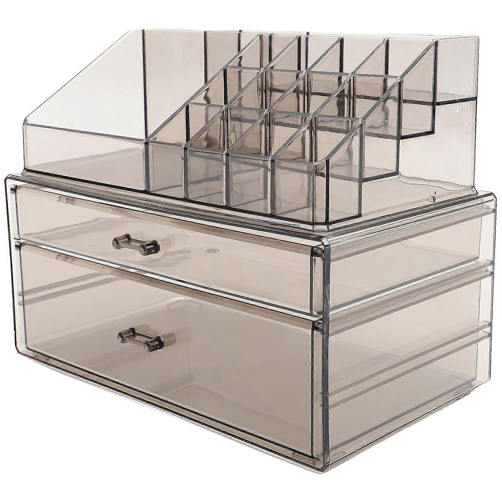Modern Makeup Organizer With Drawer Design For Women In Grey Ideal For Dresser And Bathroom 1 Set