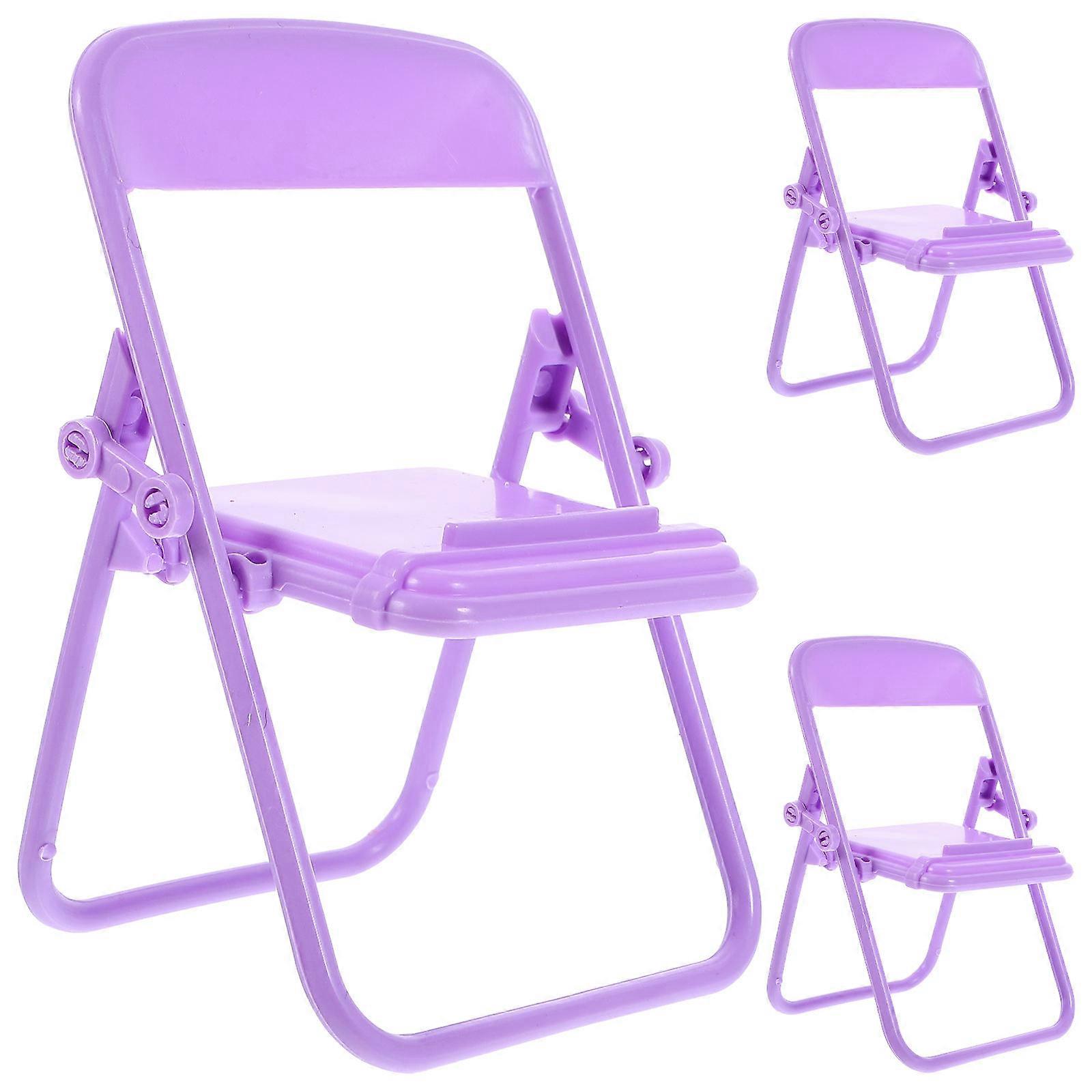 Purple Mini Folding Chair Models for Decorative Use Plastic Doll House Accessories 3 Pieces