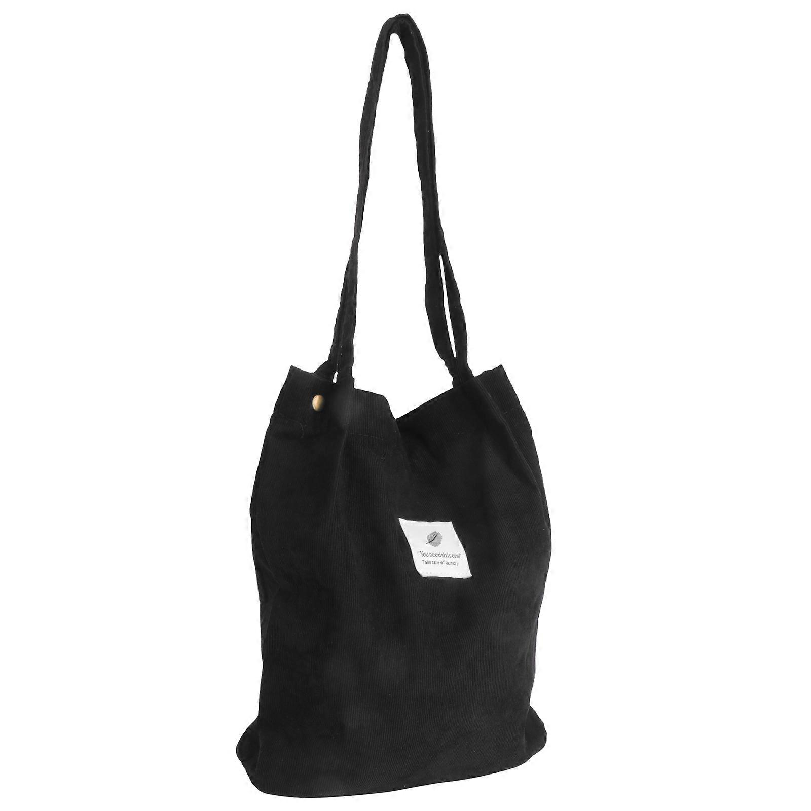 Black Corduroy Shopping Bag for Grocery with Large Capacity Lightweight and Durable 12.5x14.5 inches