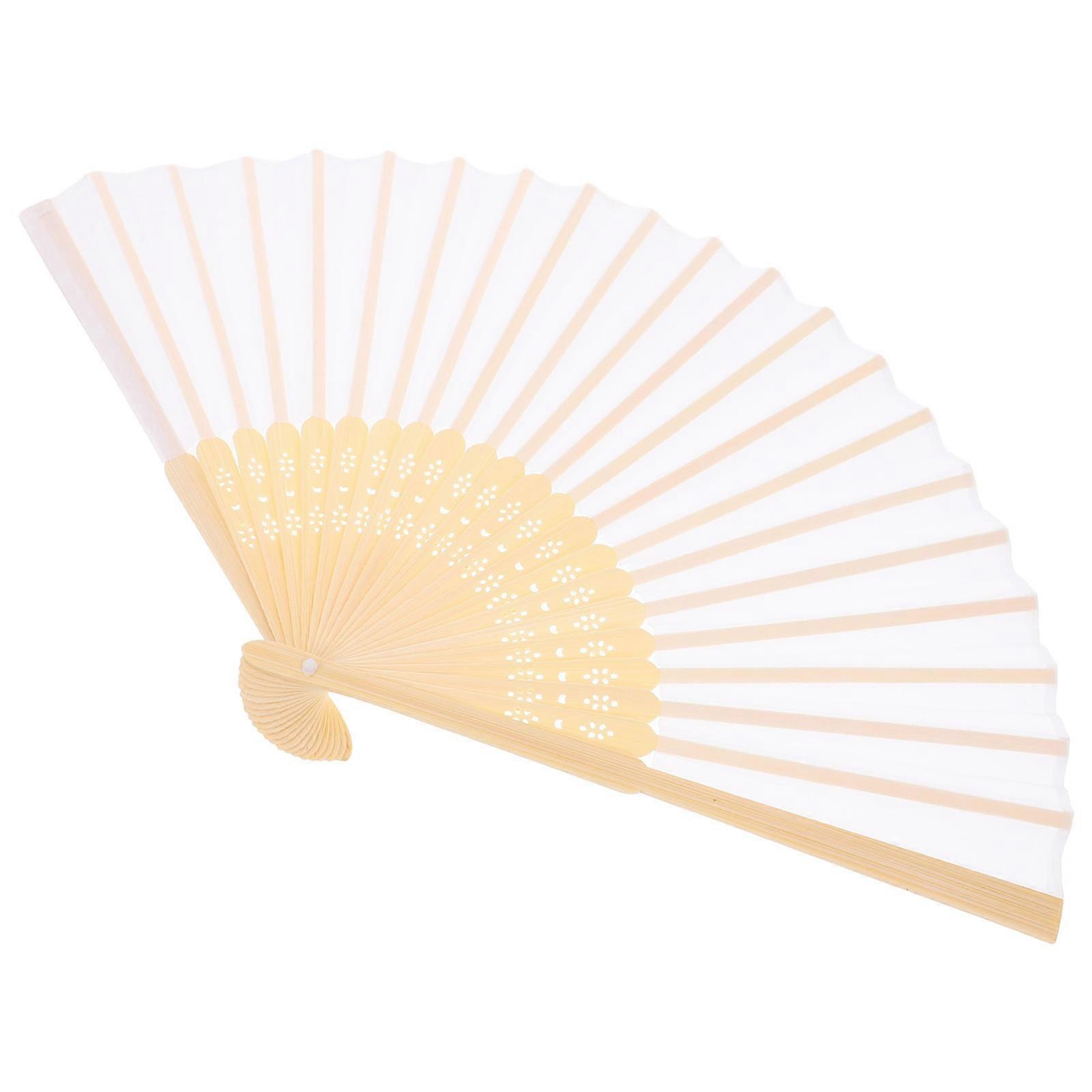White Handheld Folding Fan Set for Decor Lightweight Party Fans with Mesh Bag 2pcs