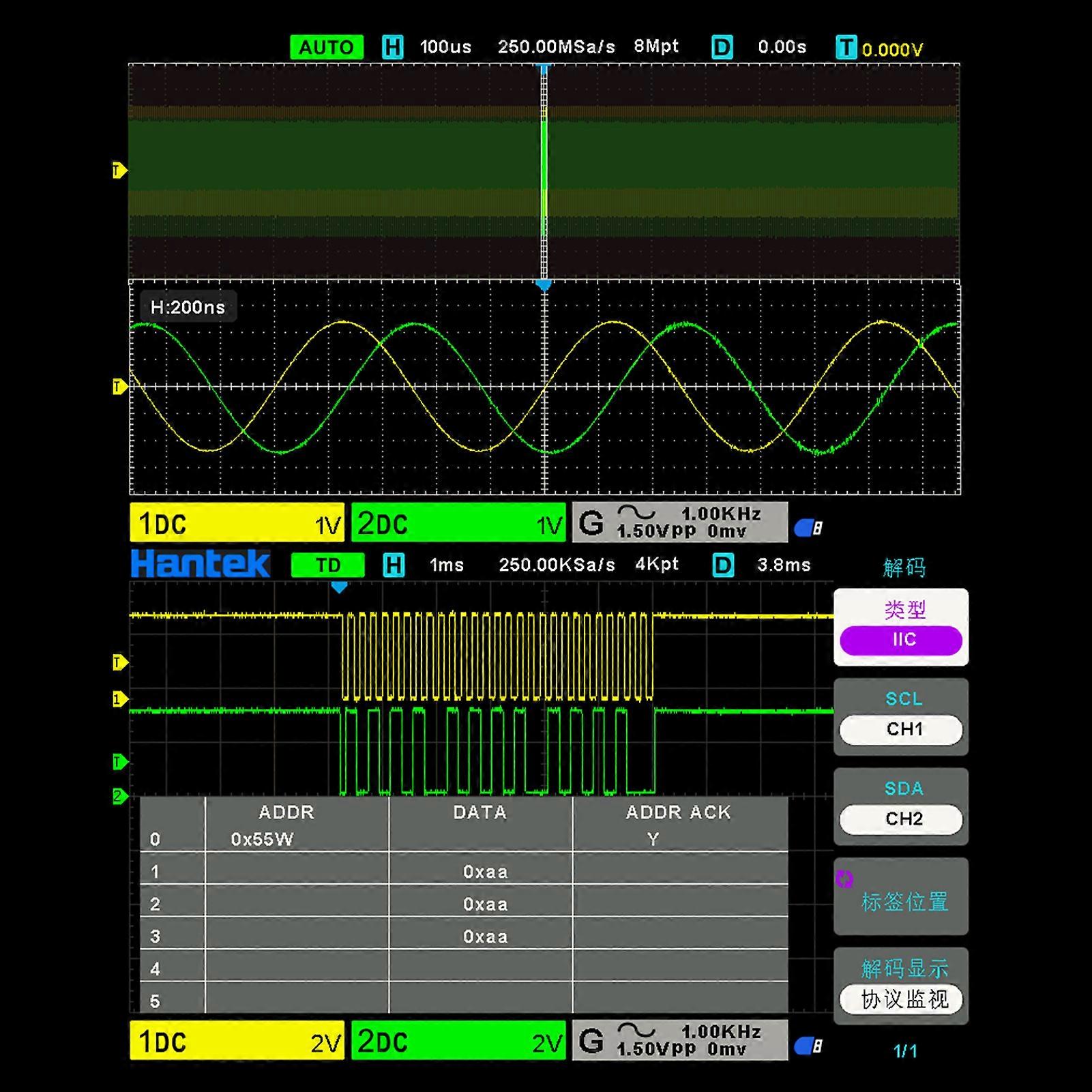 Hantek DSO2D15 Digital Oscilloscope Meter Desktop Oscillograph Oscillometer 800 * 480 Pixel 7 Inch TFT LCD Screen 2CH+1CH Channels 150MHz Band Width 
