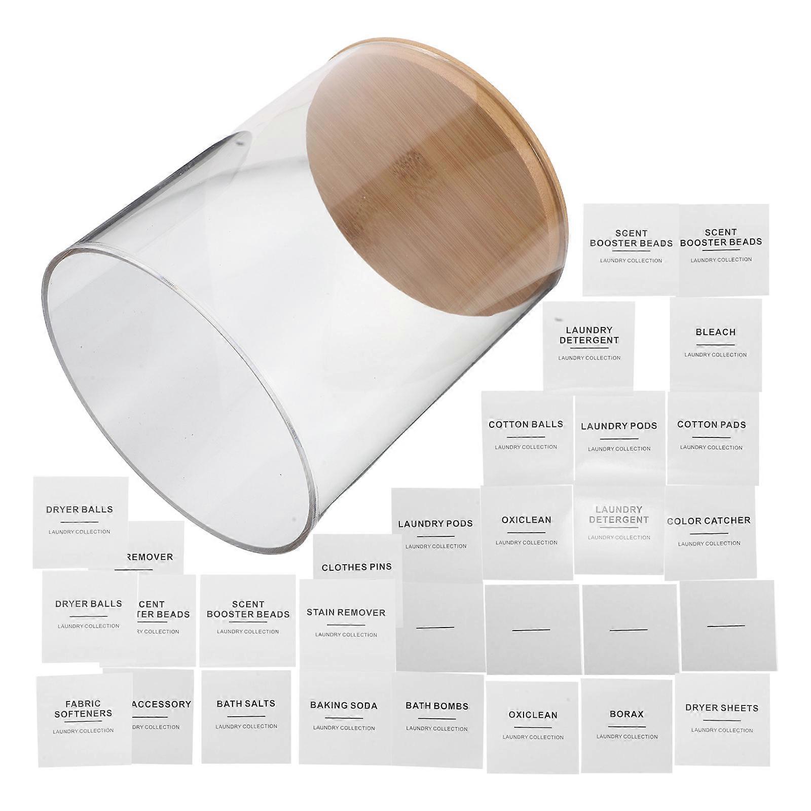 Transparent Acrylic Laundry Pod Holder with Wood Lid 27 Labels for Home Use Clear Storage Box