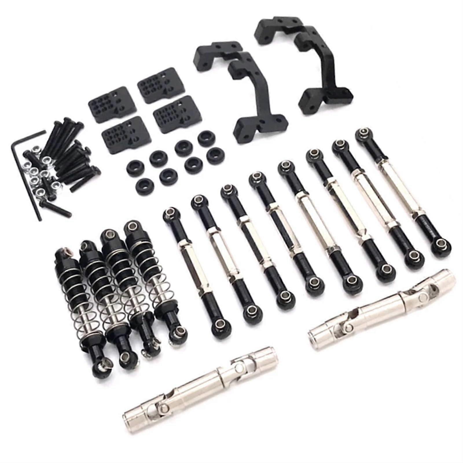 Suitable for WPL C14 C24 C241 C54 Chassis Connecting Rod Tie Rod Bracket Shock Absorber Drive Shaft Set 1/16 RC Car Upgrade Parts (Black)
