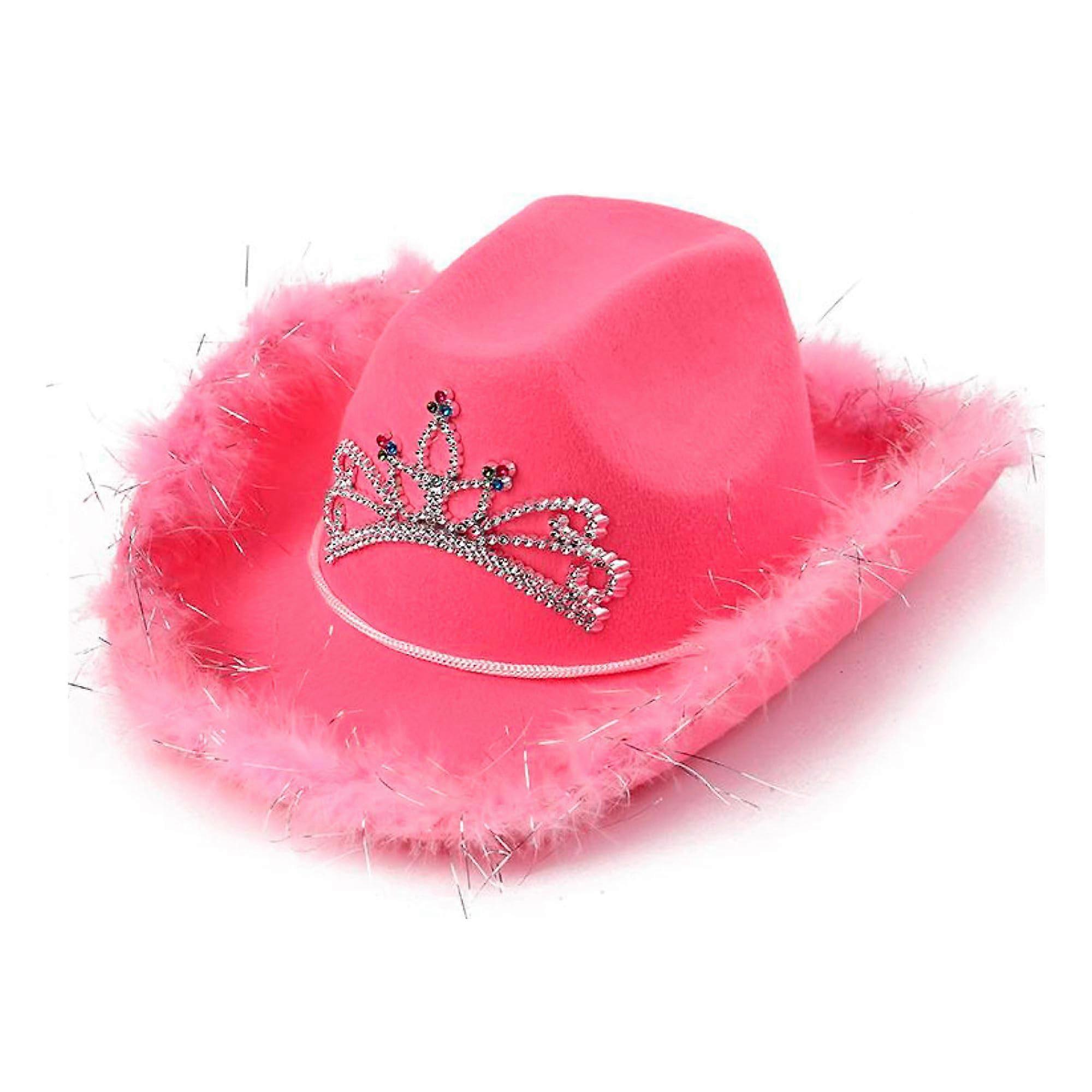 Cowboy Hat with Tiara and Tinsel for Western Stag Night, Texas Ranger Costume Accessory, Adult Size, Glittery Design