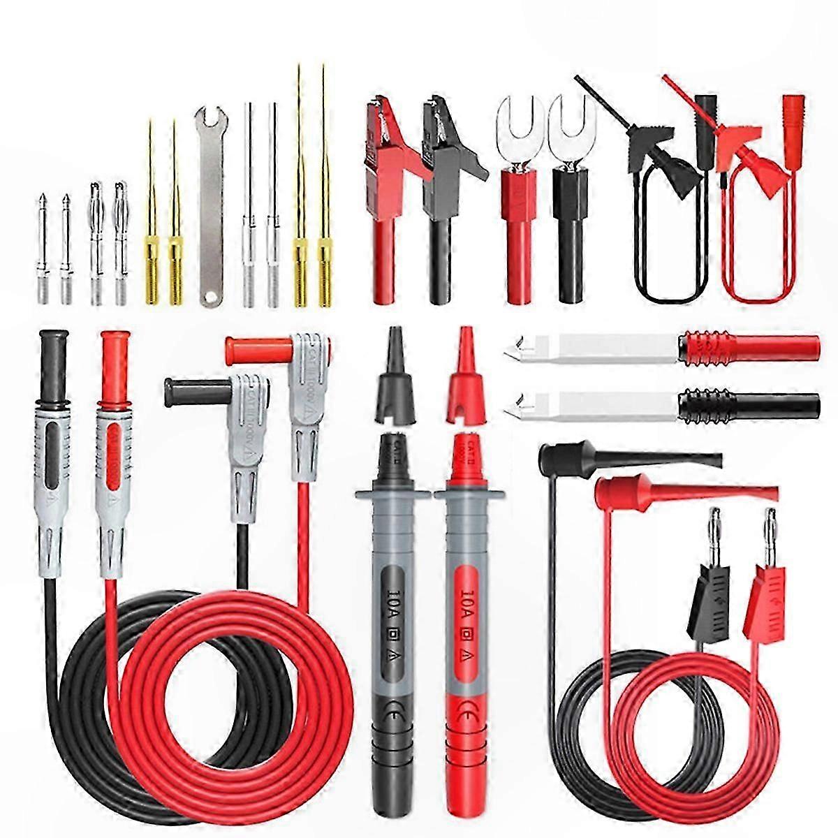 Multimeter Silicone Test Lead Kit with Replaceable Needle Spanner Alligator Clip 4mm Connector