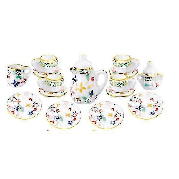 1/12 Scale Miniature Porcelain Tea Set for Dollhouse Decor