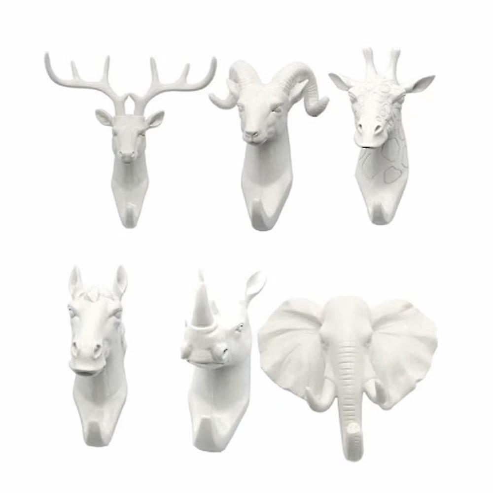 Deer Head Self-adhesive Key Coat Wall Hook 6-piece Set (style 1)