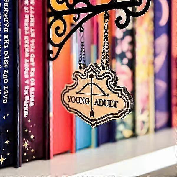 Book Nook Tavern Signs Genre Shelf Labels with Hanging Brackets, Handmade Halloween Categorize Books Bookshelf Signs, Unique Bookshelf Accessories