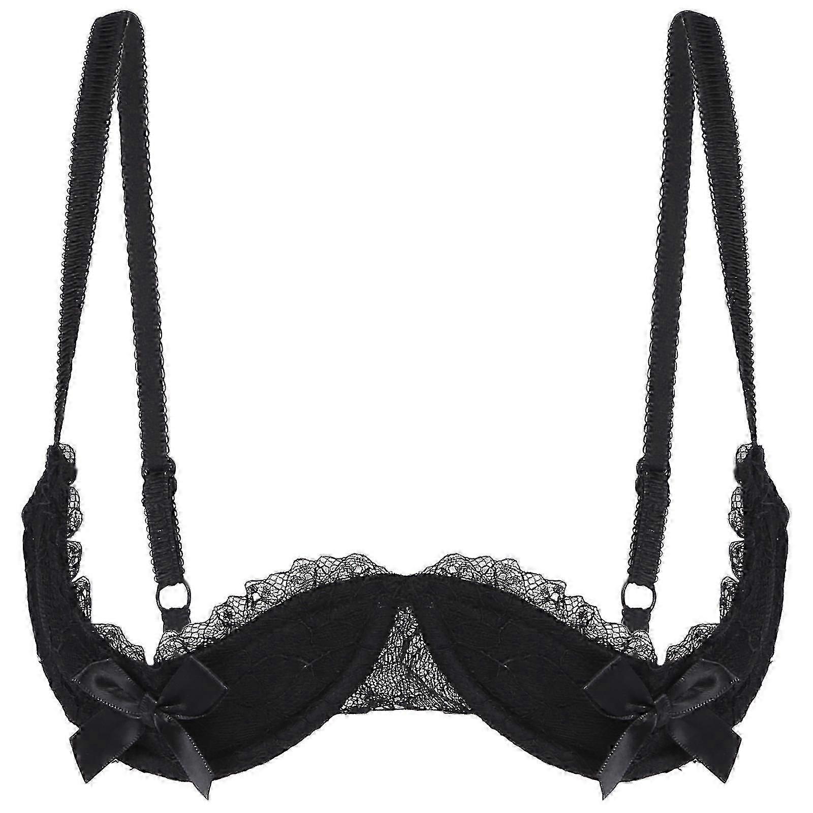 Women Sexy Open Nipple Lace Half Cups Bra Brassiere Push Up Padded Underwire Adjustable Strap Bowknot Underwear-Good