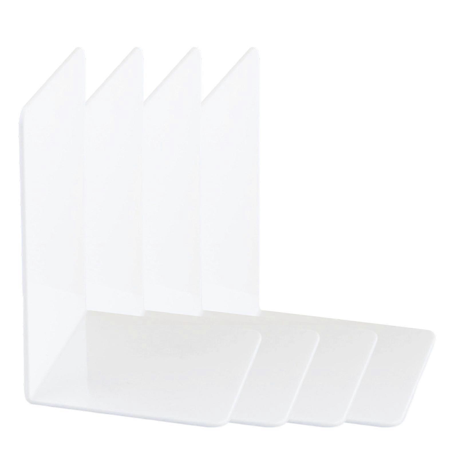 4 Pcs Solid Color Bookends L-Shape Book End Acrylic Book Support Book Holders Stand Decorative Bookends for Students  White