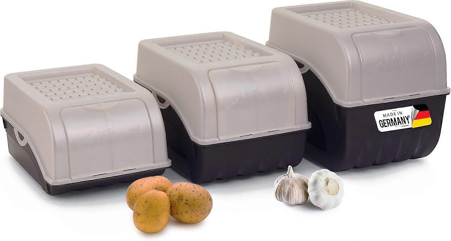 Kartoffel Aufbewahrungsboxen Set | 3,5L + 5L + 9L | PERLMUT Weiss | Kartoffelboxen | Gemüseboxen stapelbar Zwiebelboxen Kartoffelkörbe Obstbehälter Ka