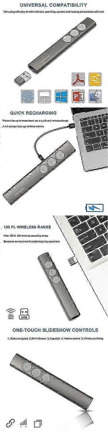 Vesine V9 Rechargeable Wireless Presenter Red Laser Flip Pen PPT Laser Page Pen Clicker Presentation