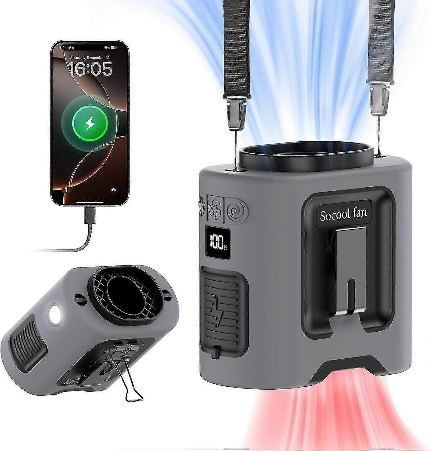 2025 Latest Model Socool 14500mAh Portable Waist Fan Clip on Belt 360 Rotation