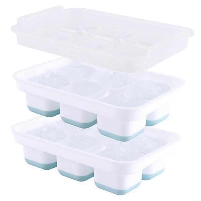 Silicone Ice Cube Trays Set of 2 with Cover Ice Ball Mould 6 Grid Square Ice Lattice(20*13.5*5.4cm)