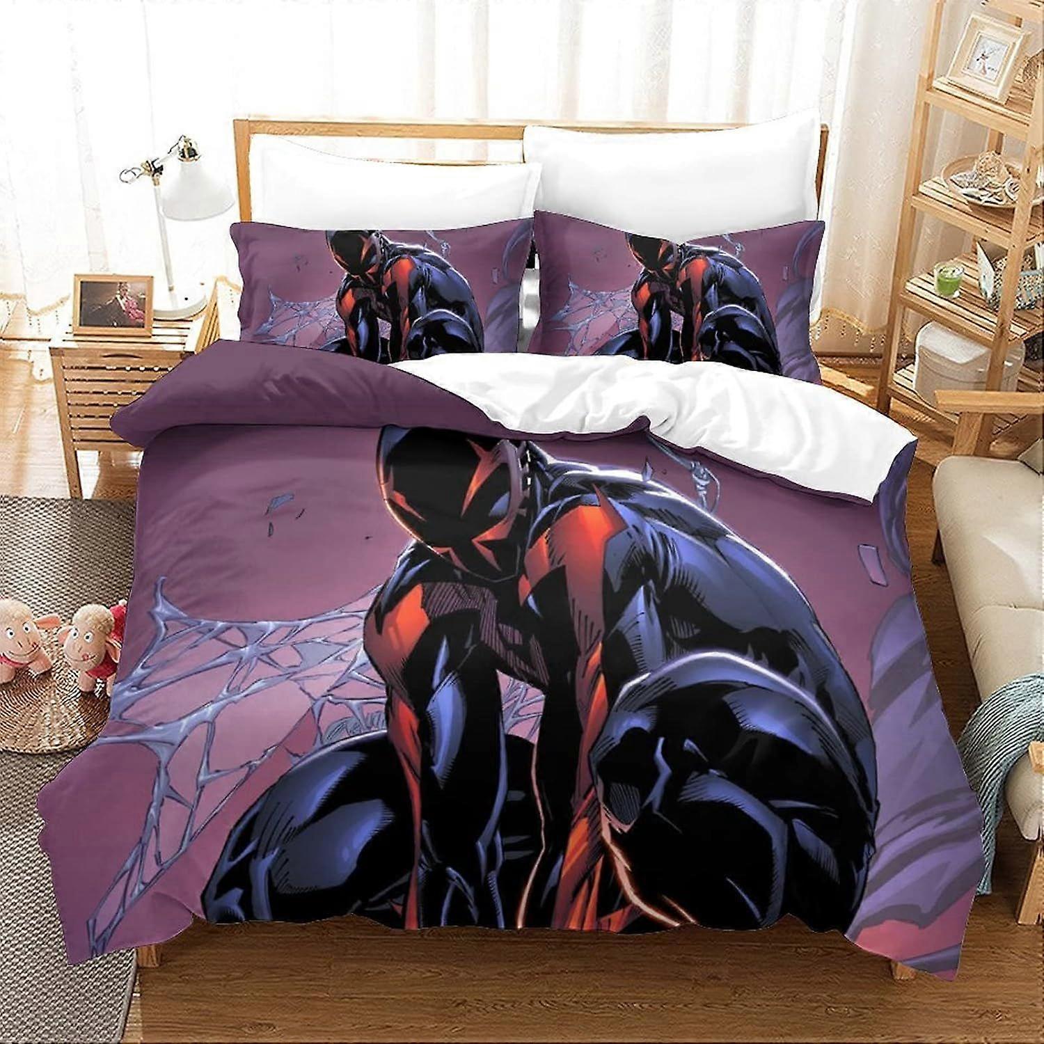 PIN138 Spider-Man Duvet Cover with Pillowcases 3D Printed Bedding with Zipper Closure Anti-allergic Marvel Comics Quilt Cover for Adults And Teens Kin