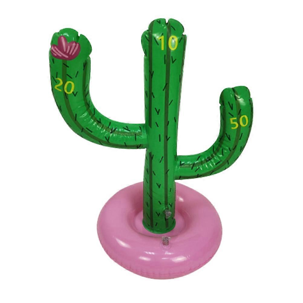 Kids Ring Toss Game Inflatable Cactus Shaped Beach Party Toys Pvc Material Green with 1 Set
