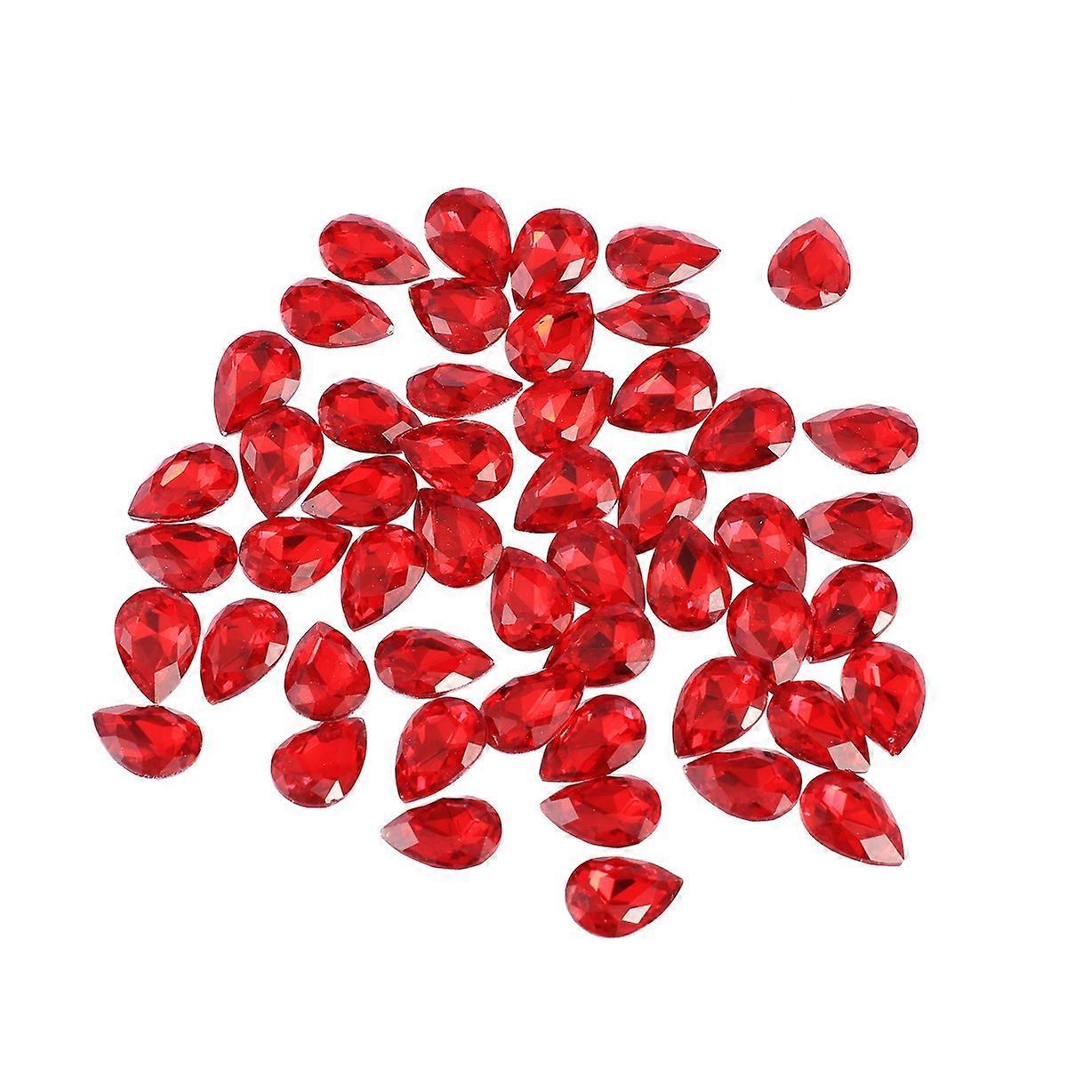 Teardrop Crystal Rhinestone Glass Drill Pendant Decorative Accessories Red Faceted for 50Set