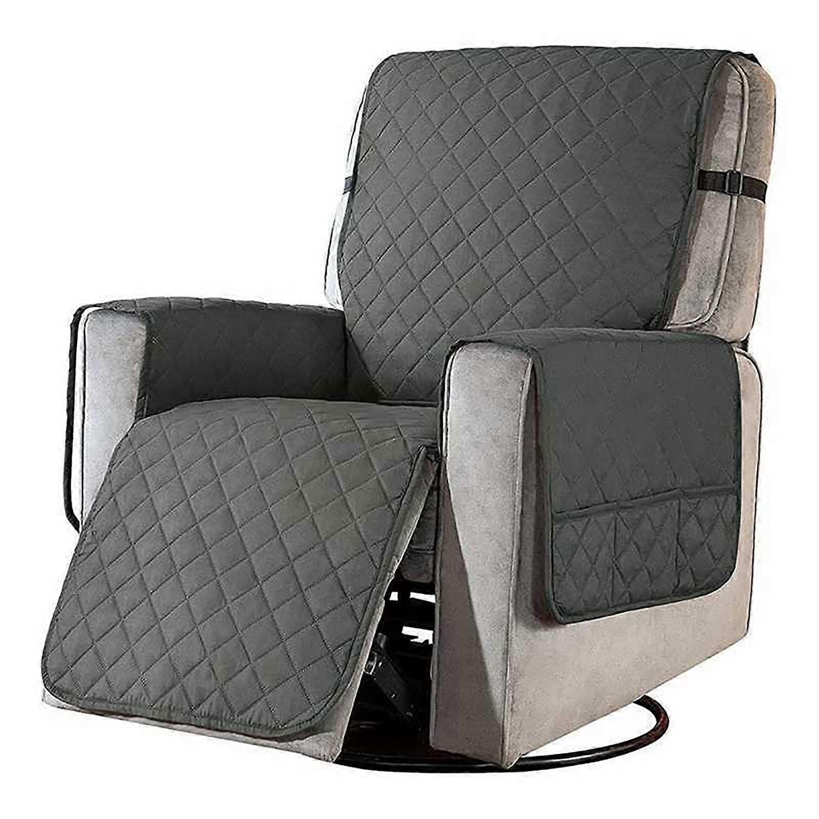 Reversible Recliner Slipcover Water Washable Stretchable Sofa Protector With Side Pockets Elastic Straps Pet Friendly Dark Gray A