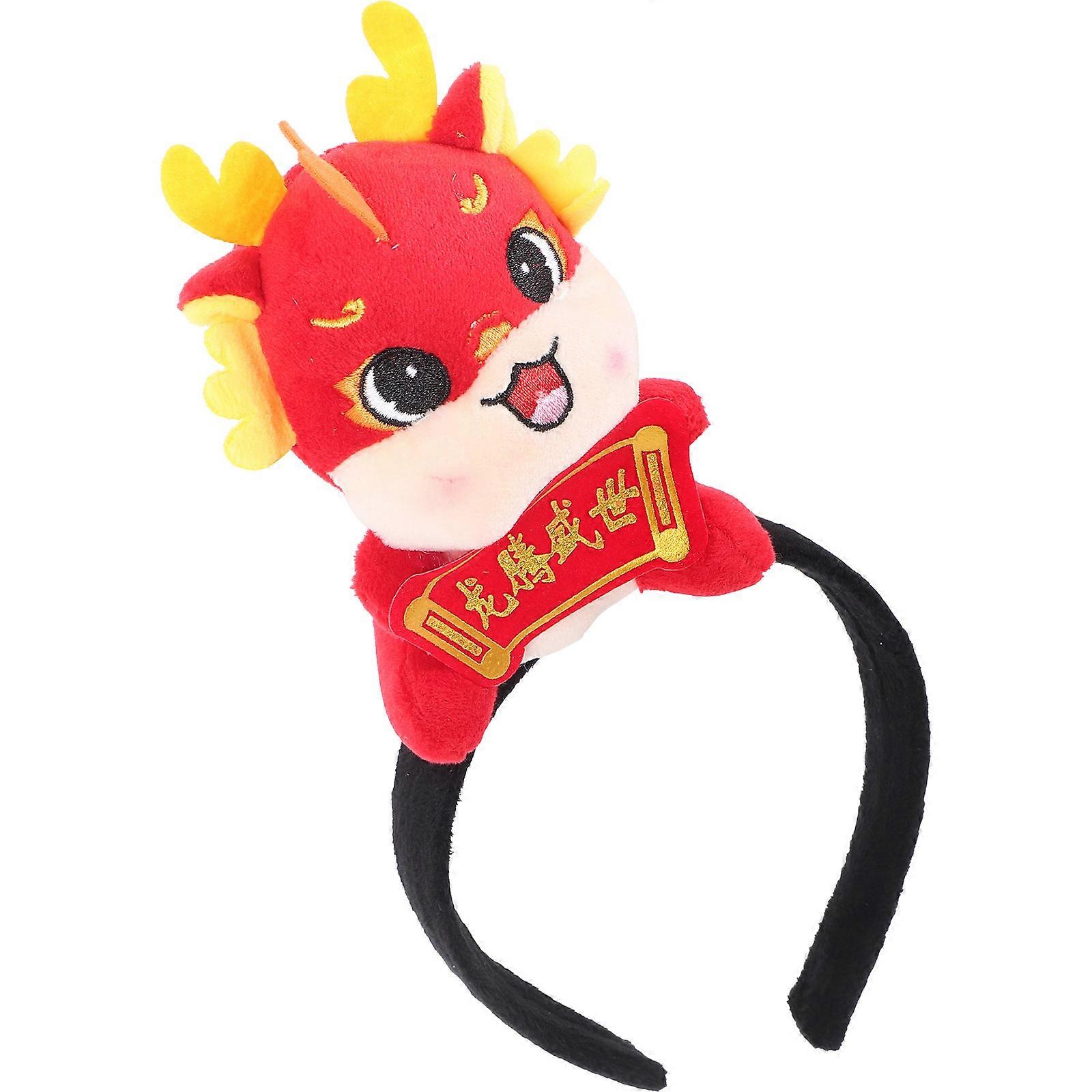 Plush Dragon Headband Cartoon Hairband for Decor 2Pcs Chinese New Year Accessory