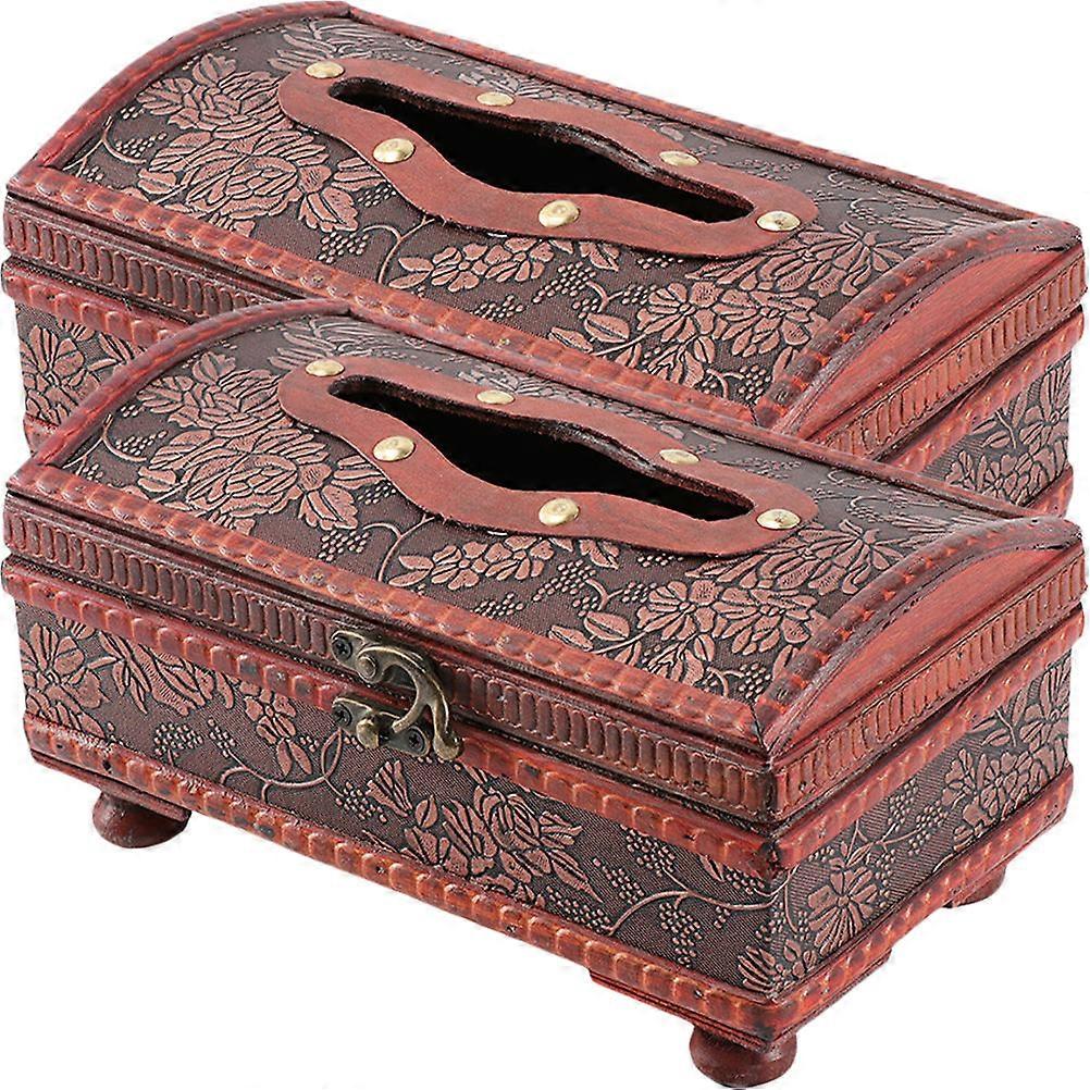Napkin Holder Paper Container for Office Desk Wood Brown Rectangular Shape Easy Extraction Tissue Box 2Pcs
