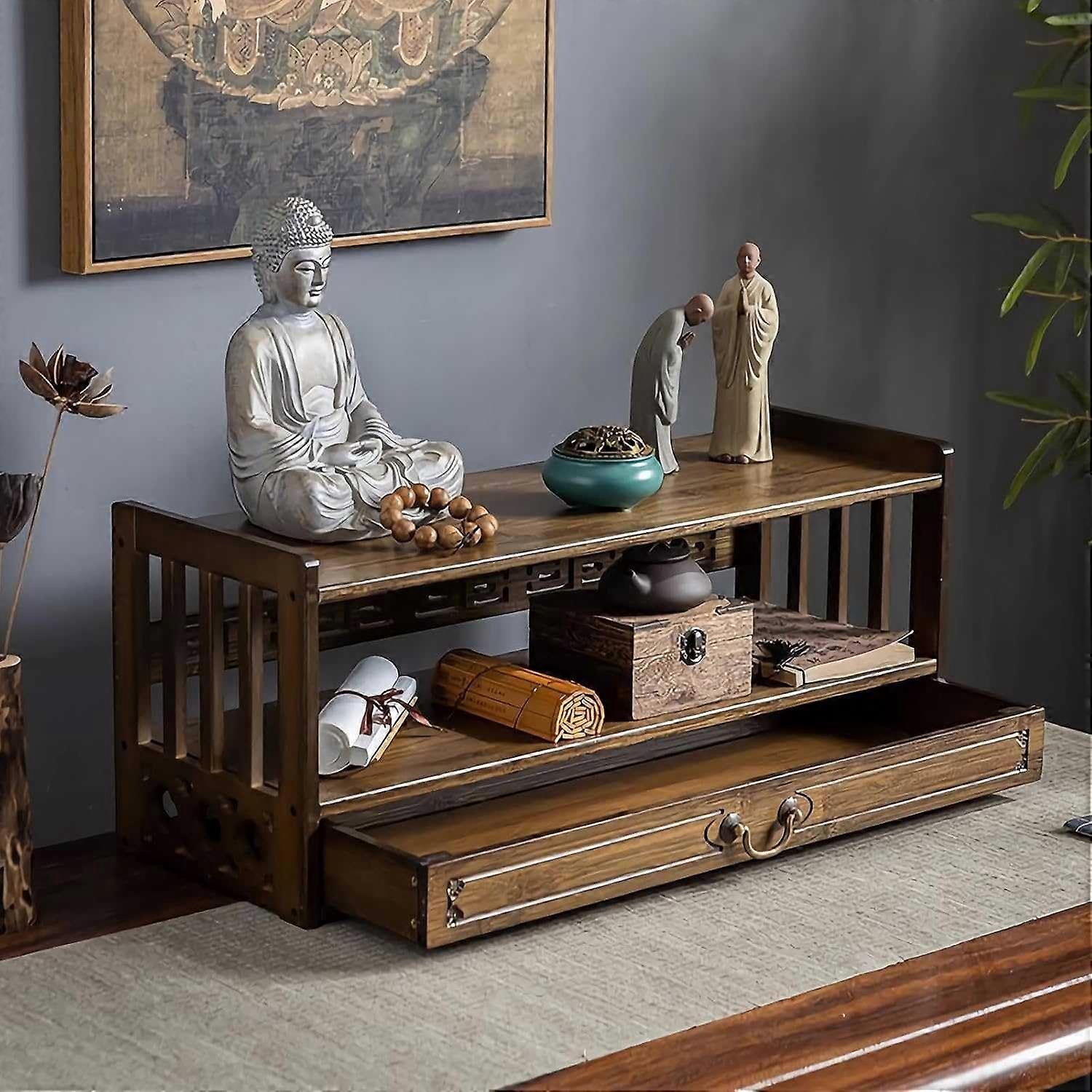 Meditation Altar Table With Drawer For Spiritual Practices 52X25X48 Cm Walnut