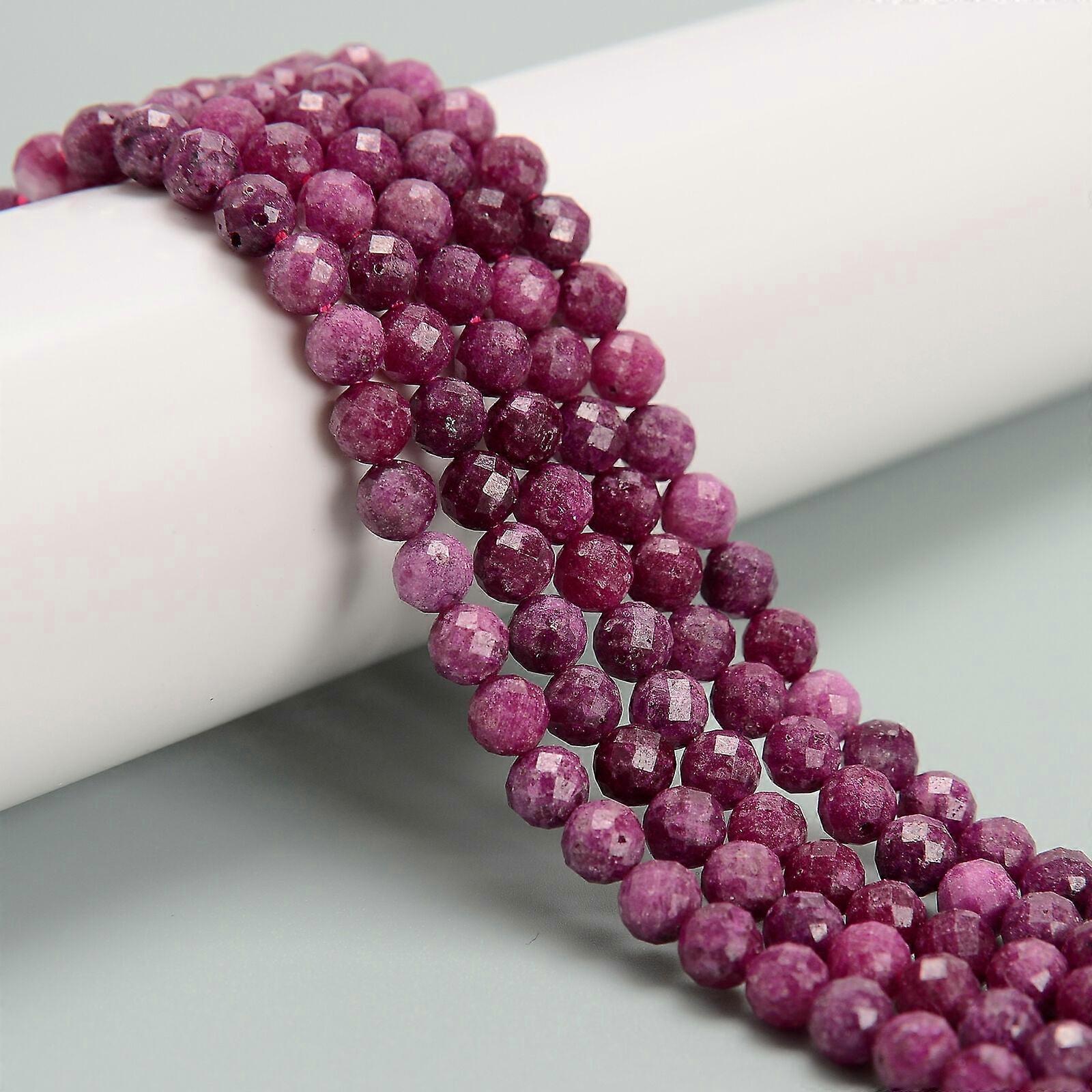 Natural Ruby Faceted Round Beads Size 3/4/5mm15.5'' Strand Purple