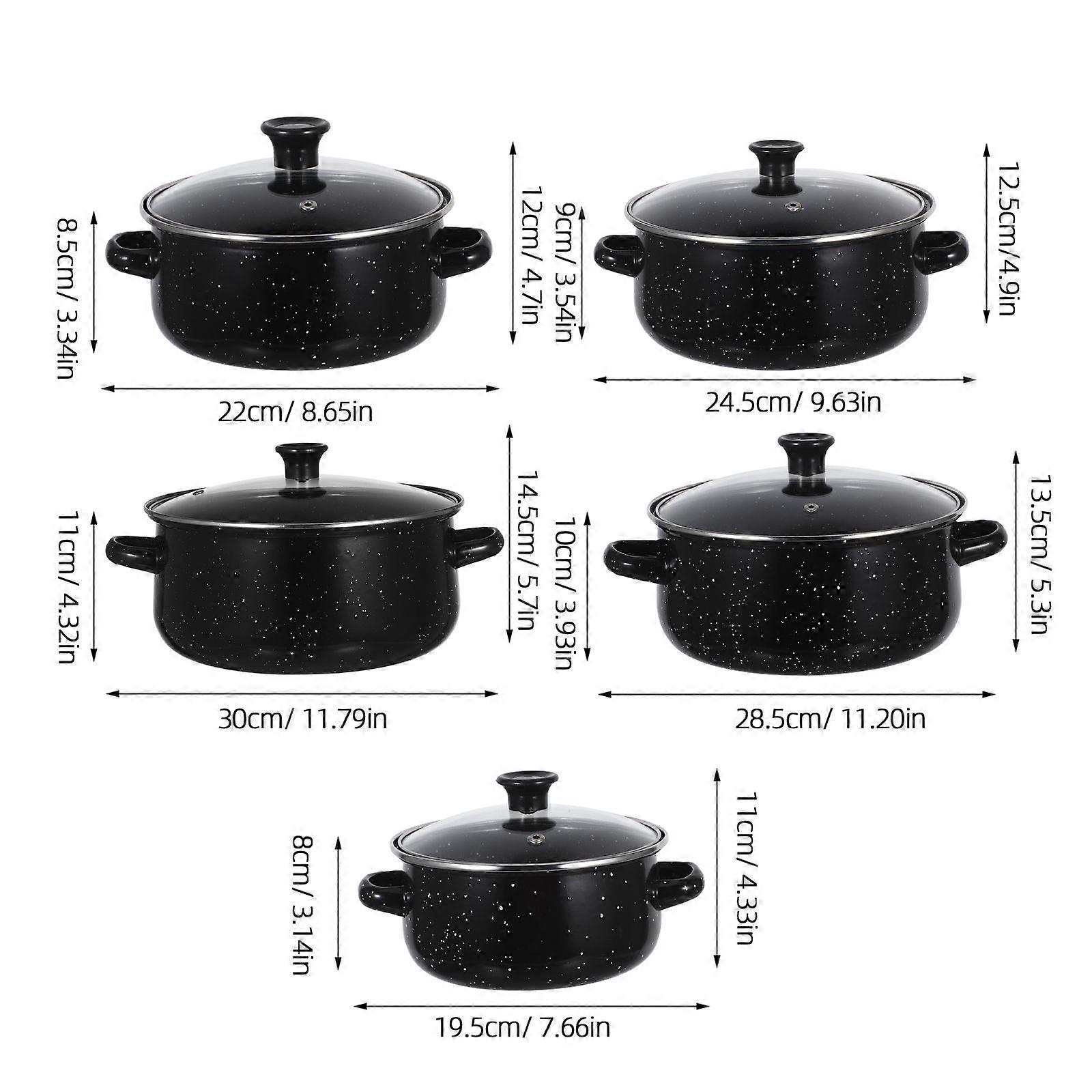 5pcs Enamel Stew Pot: Enamelled Casserole Pot With Glass Lid Dual Handles - Kitchen Stockpot Cookware For Soup Stew Boiling Noodle