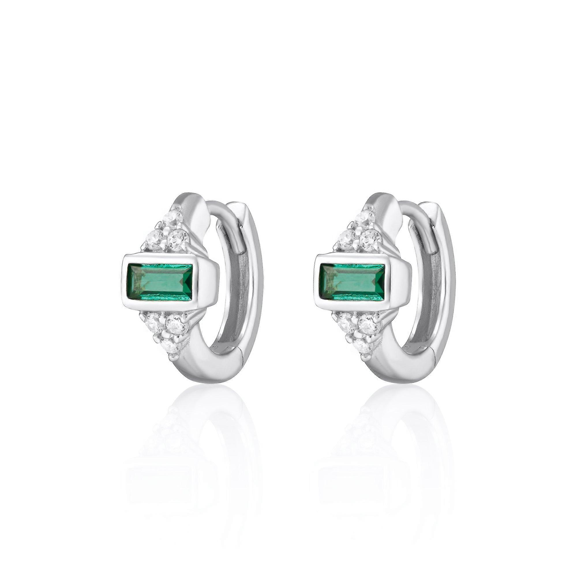 Audrey Huggie Earrings With Green Stones