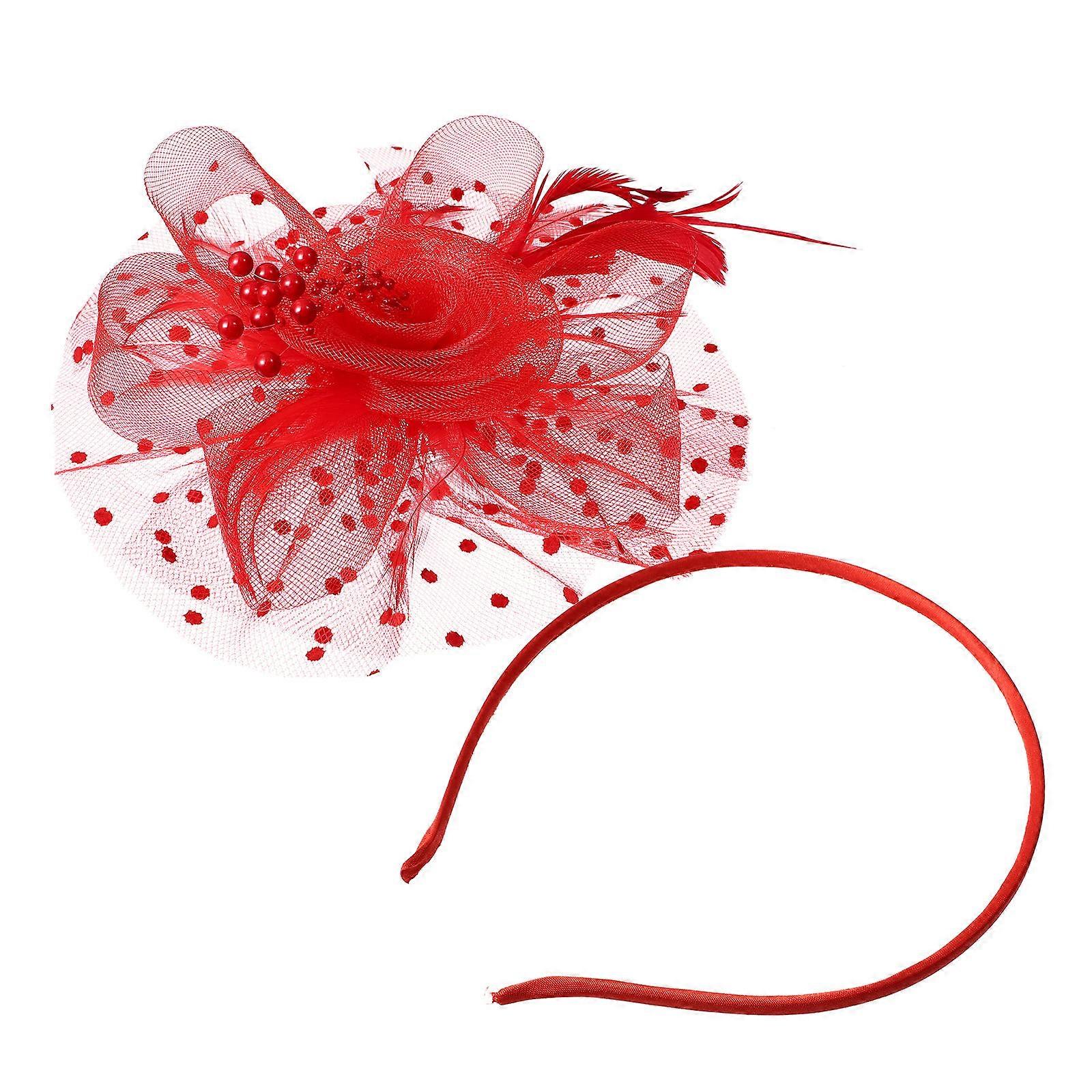 Fascinator Hats Red Headwear for Decoration 4Sets for Wedding and Parties