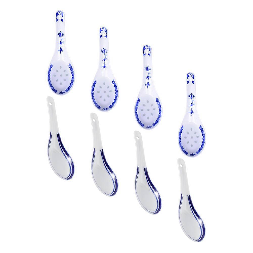 Ceramic Soup Spoons 8Pcs Small Tableware Suitable For Family Use 13.5X4.5CM Blue Color Smooth Design