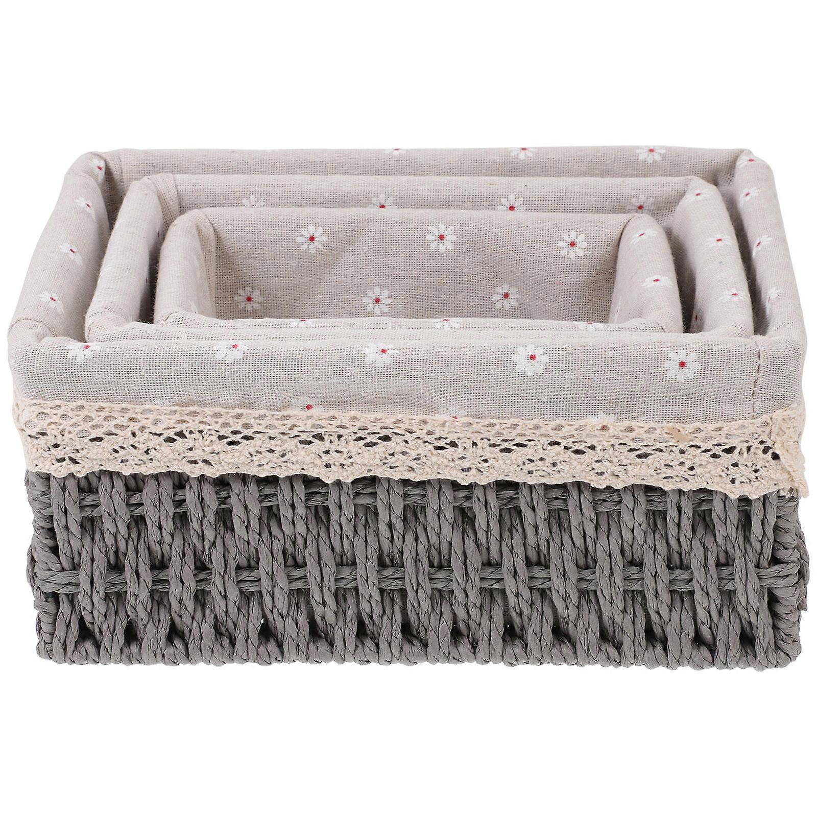Grey Rattan Cosmetics Storage Baskets for Home Use 6Pcs Woven Boxes