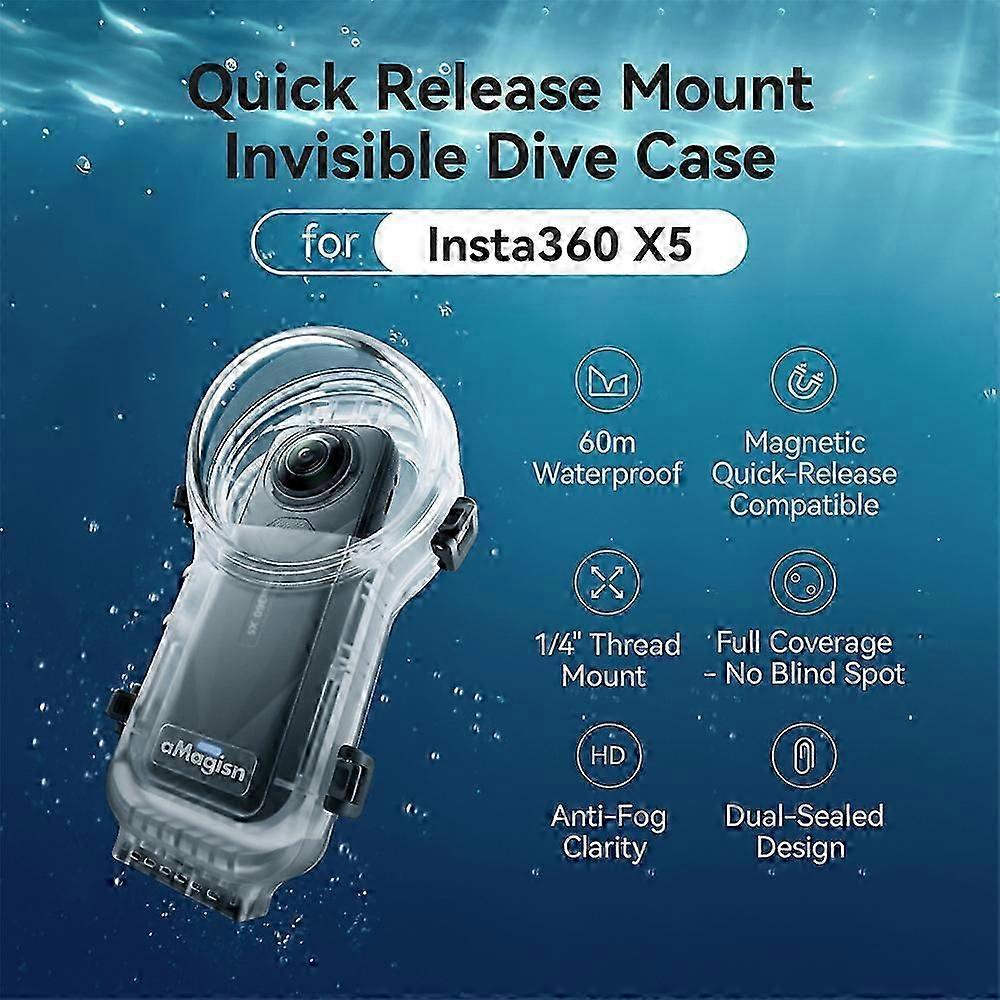 60M Underwater Photography Shell Camera Diving Case Waterproof Case with Lens Cover for Insta360 X5